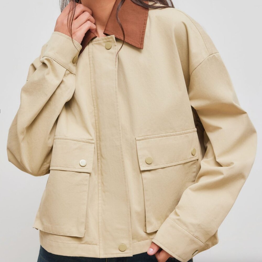 Cider 100% Cotton Collar Contrasting Binding Pocket Shacket